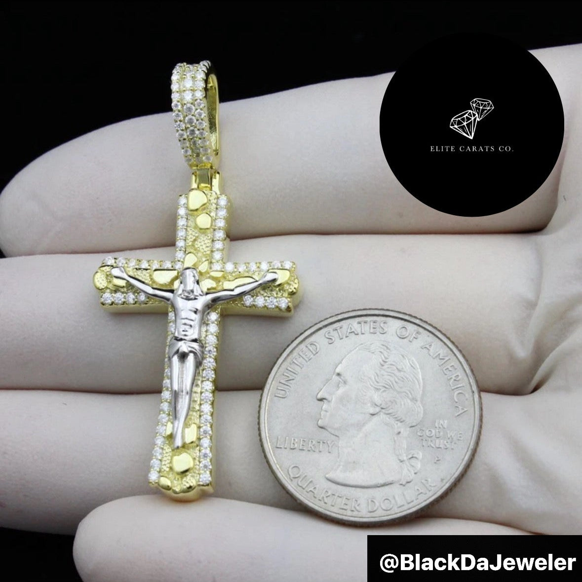 Vvs Moissanite Two Tone Nugget Cross