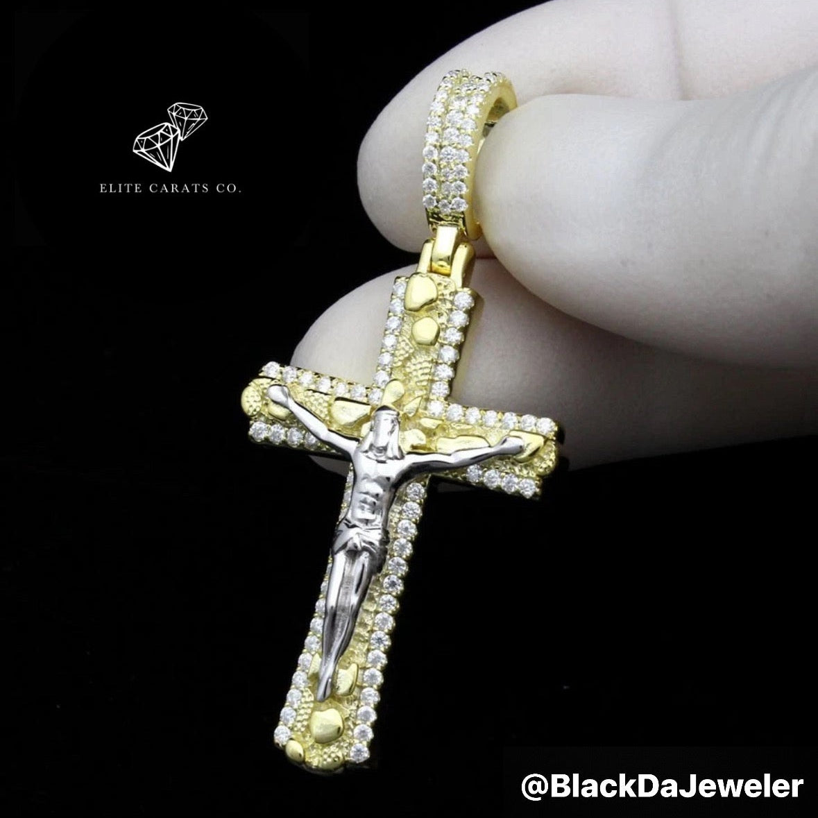 Vvs Moissanite Two Tone Nugget Cross