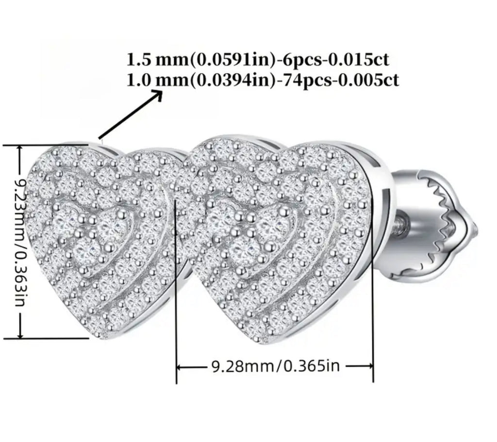 Vvs 3d Moissanite Heart Earrings