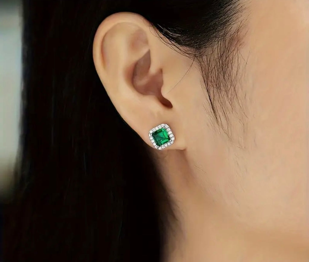 Vvs Moissanite and Emerald Earrings