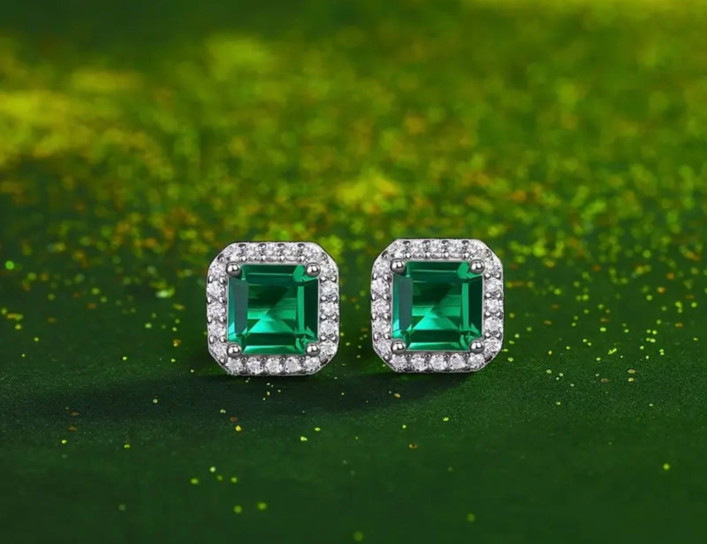 Vvs Moissanite and Emerald Earrings
