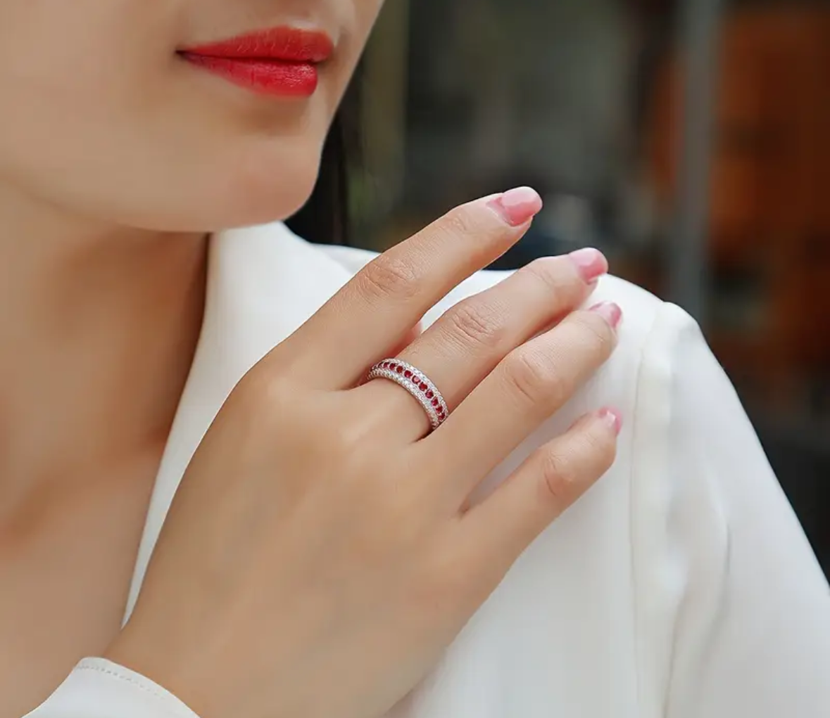 Vvs Moissanite Ruby Wedding Band Ring