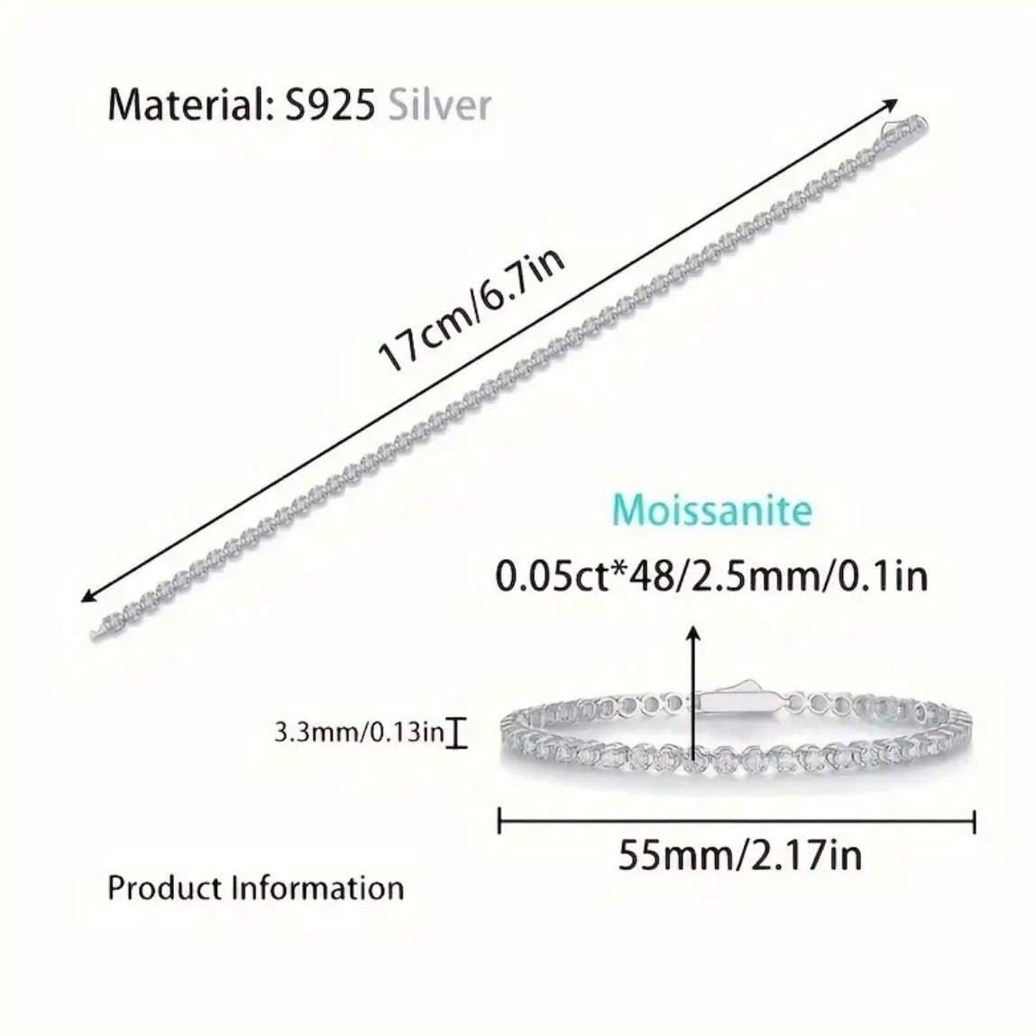 Vvs 2.5mm Moissanite Tennis Bracelet