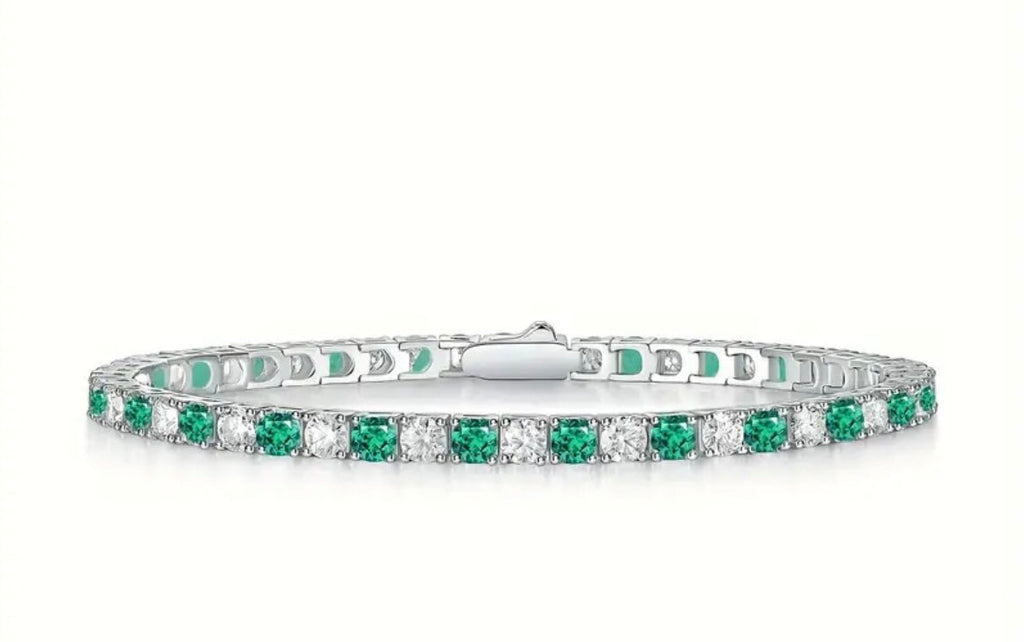 Vvs Emerald and Moissanite Tennis Bracelet