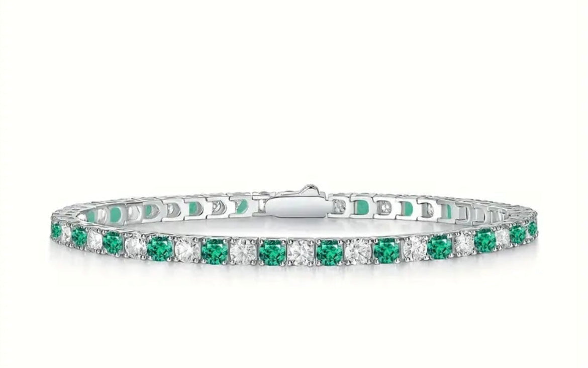 Vvs Emerald and Moissanite Tennis Bracelet
