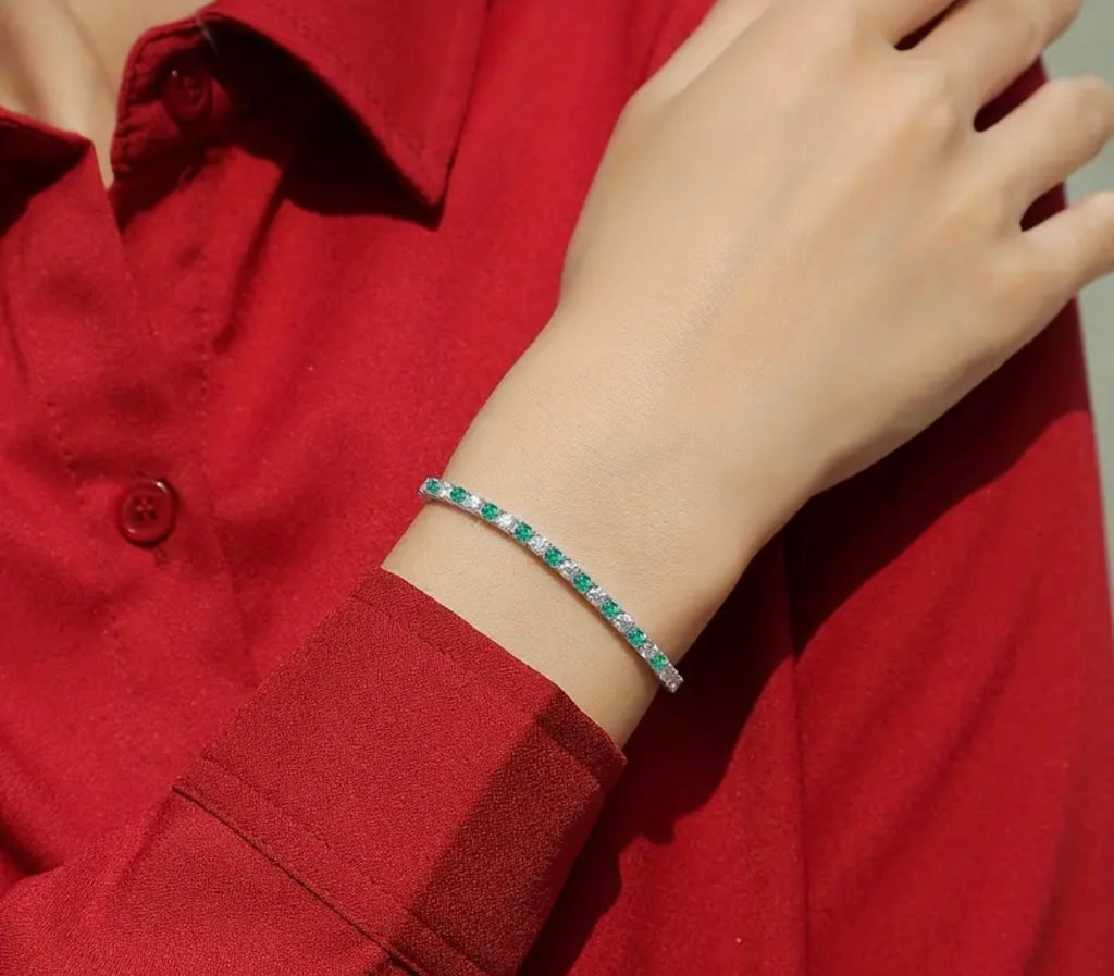 Vvs Emerald and Moissanite Tennis Bracelet