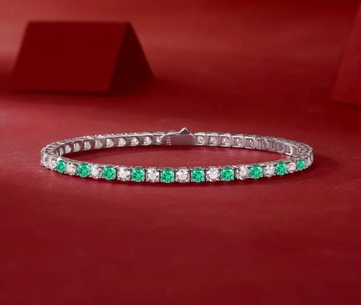 Vvs Emerald and Moissanite Tennis Bracelet