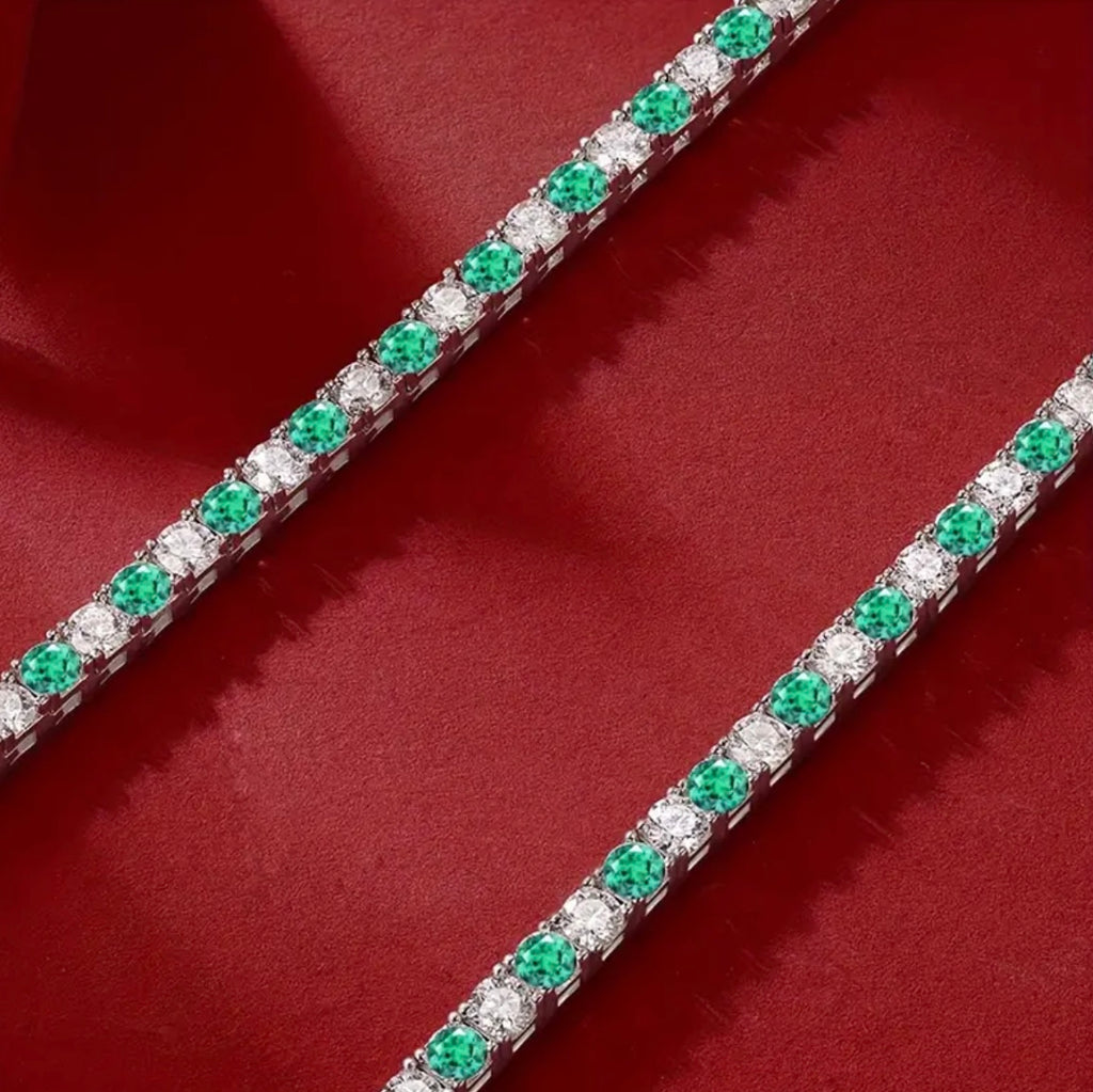 Vvs Emerald and Moissanite Tennis Bracelet