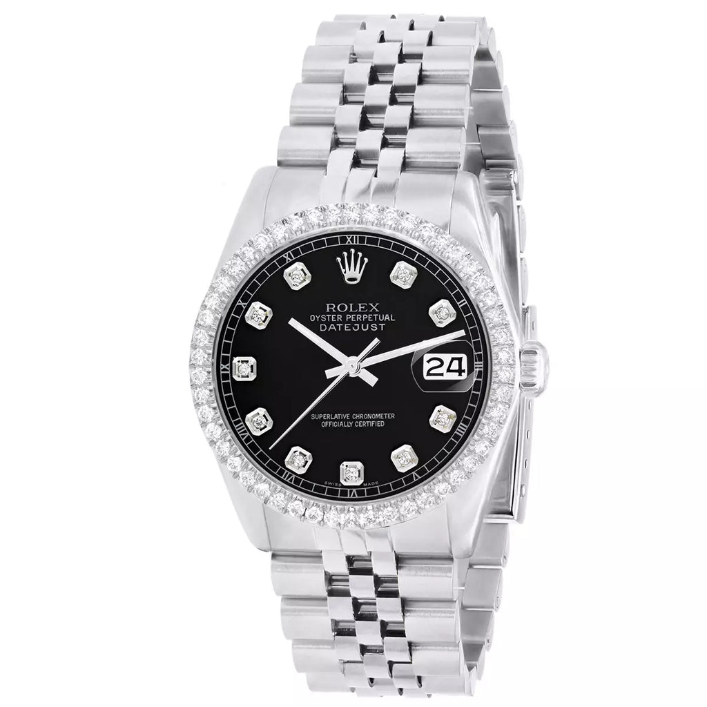 Rolex Datejust Black Face 1.4ct