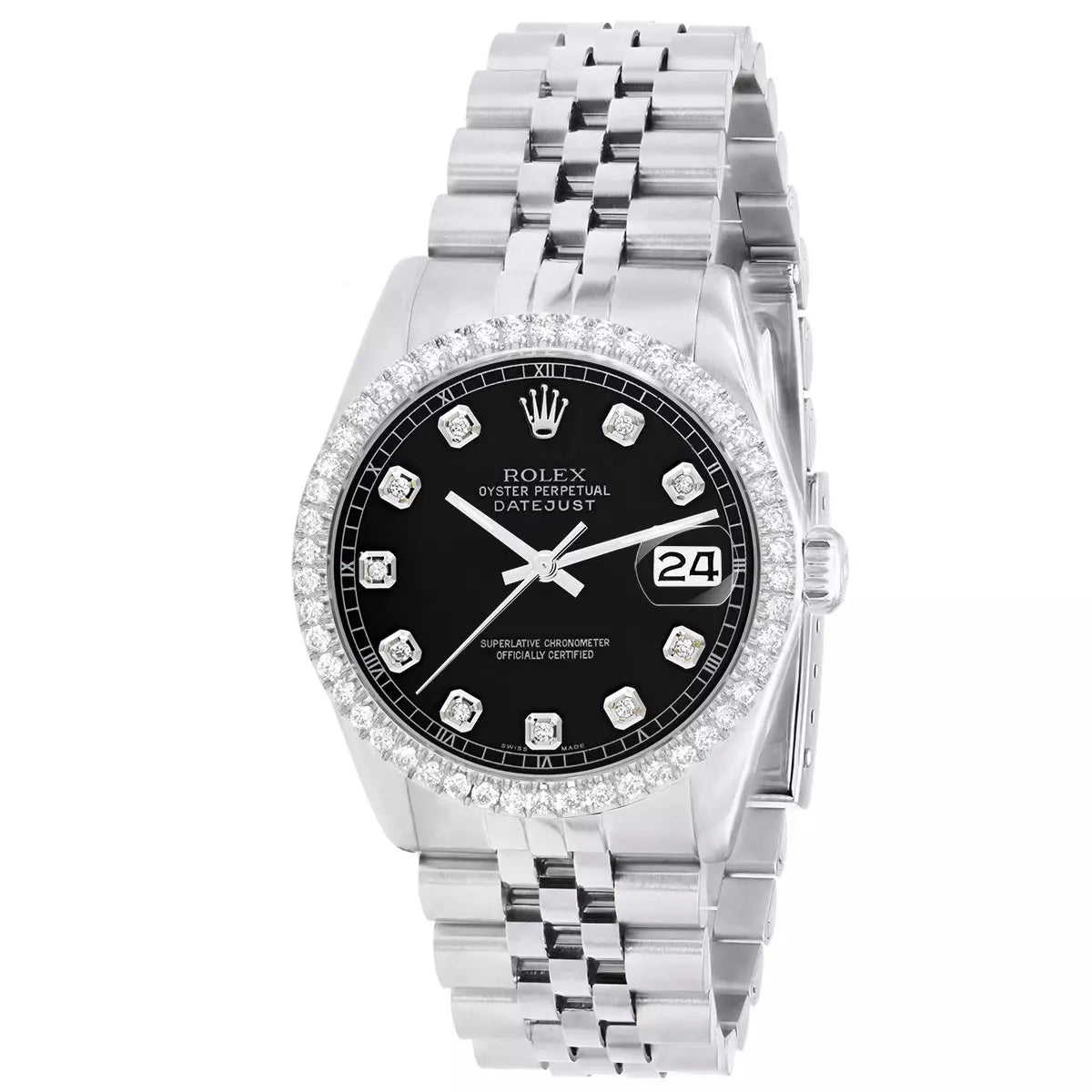 Rolex Datejust Black Face 1.4ct
