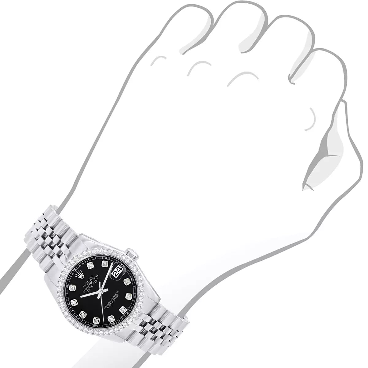 Rolex Datejust Black Face 1.4ct